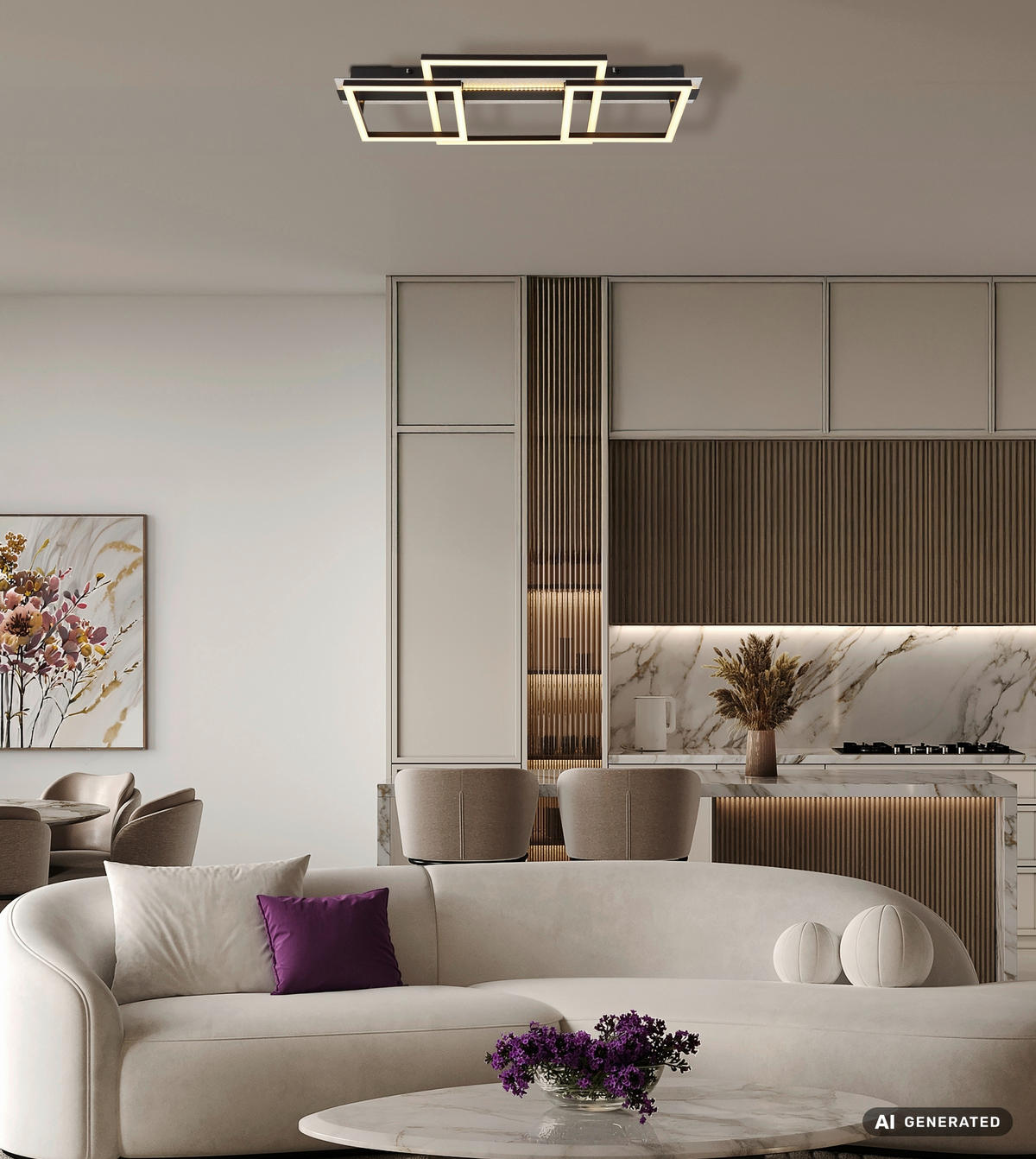 LED-DECKENLEUCHTE Estrada 70/33/9 cm  - Silberfarben/Opal, Design, Kunststoff/Metall (70/33/9cm) - Globo