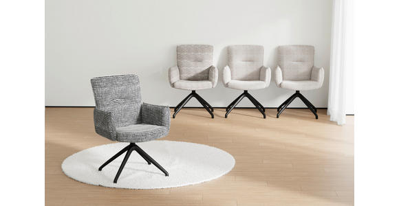 ARMLEHNSTUHL  Sitzfläche 360° drehbar, inklusive Armlehnen, automatische Rückholfunktion Webstoff  - Schwarz/Weiß, Design, Textil/Metall (65/91/65cm) - Novel