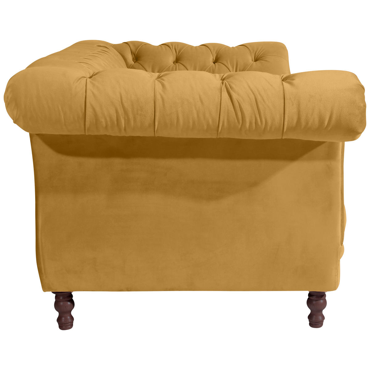 CHESTERFIELD-ZWEISITZER-SOFA  in Velours Gelb  - Gelb/Nussbaumfarben, Design, Holz/Textil (200/80/100cm) - Max Winzer