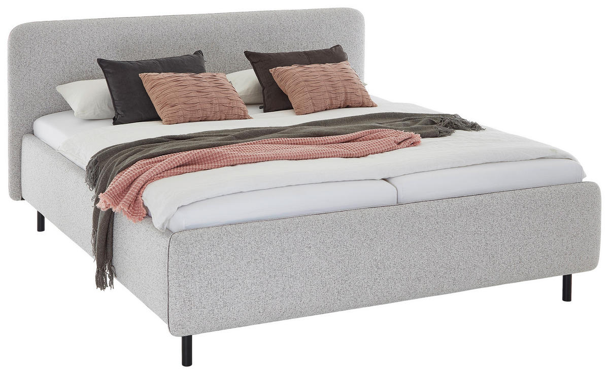 POLSTERBETT 160/200 cm  in Grau, Hellgrau  - Birkefarben/Buchefarben, Design, Holz/Textil (160/200cm) - Xora