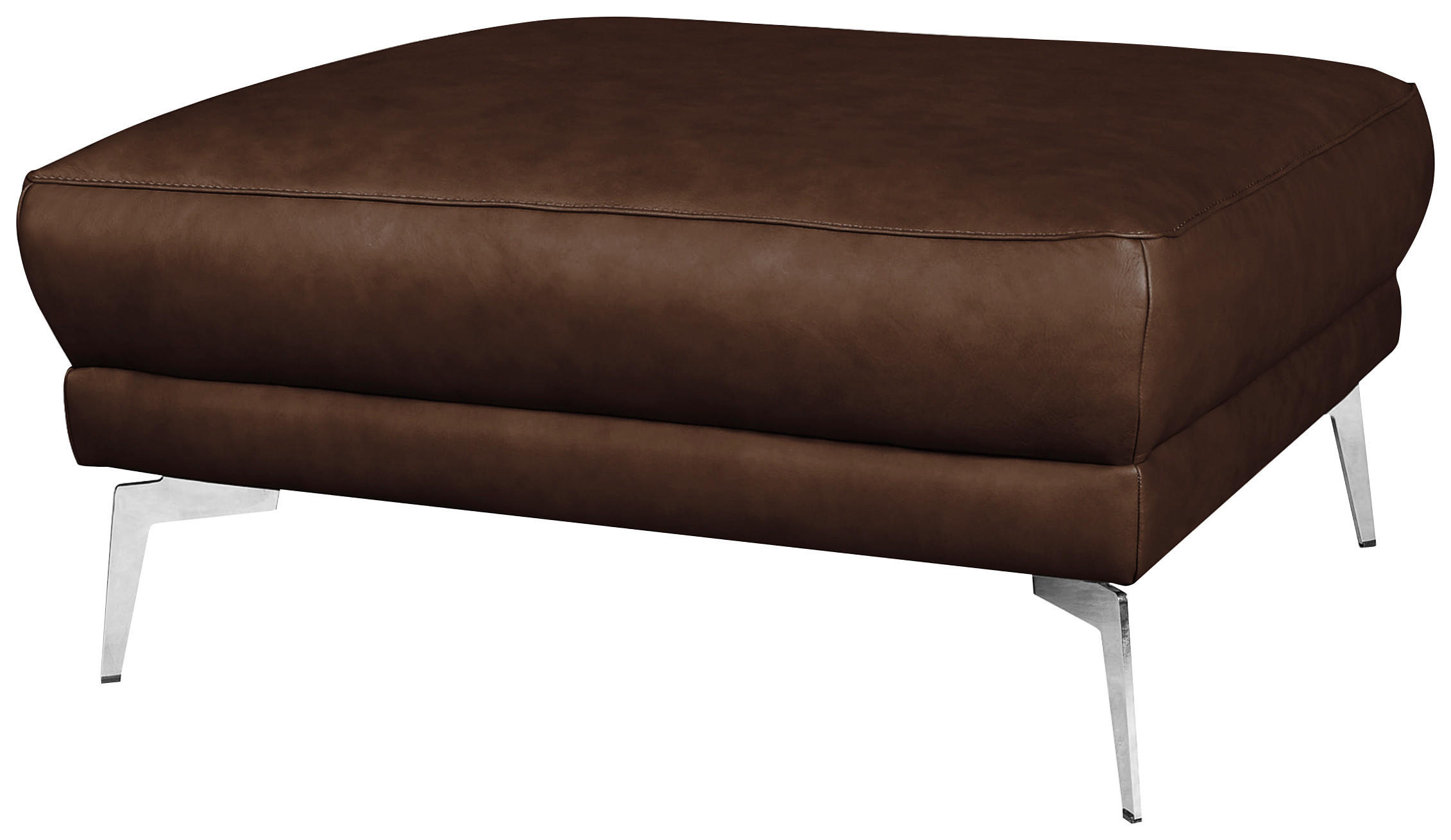 HOCKER SPRING Echtleder Chromfarben, Dunkelbraun  - Chromfarben/Dunkelbraun, Design, Leder/Metall (96/45/80cm) - P & B