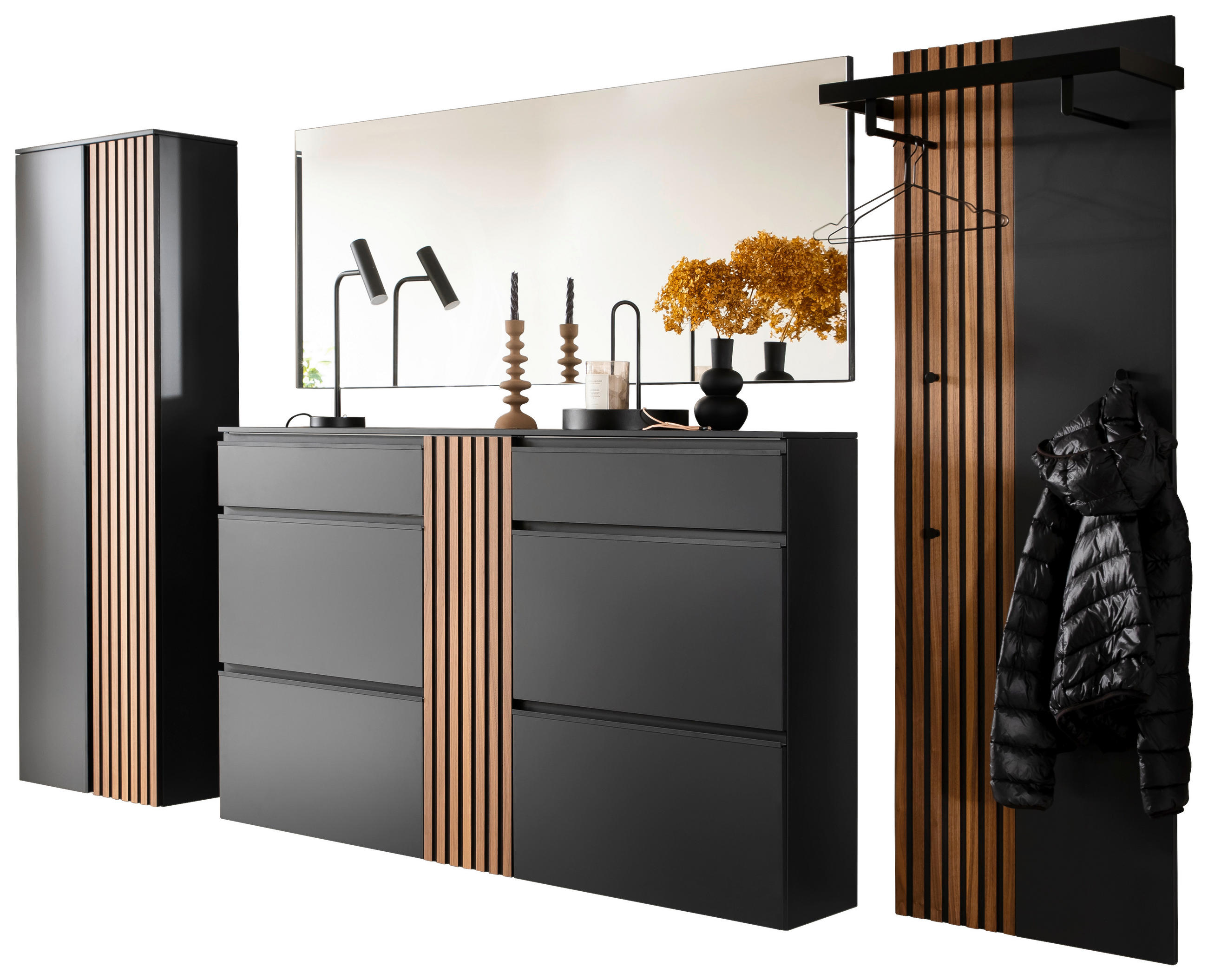 GARDEROBE 4-teilig  in 310/200/30 cm  - Anthrazit/Nussbaumfarben, Design, Holz/Holzwerkstoff (310/200/30cm) - Moderano