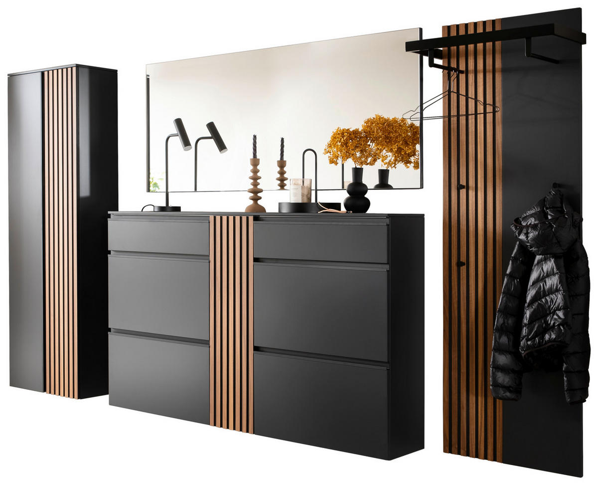 GARDEROBE 4-teilig  in 310/200/30 cm  - Anthrazit/Nussbaumfarben, Design, Holz/Holzwerkstoff (310/200/30cm) - Moderano