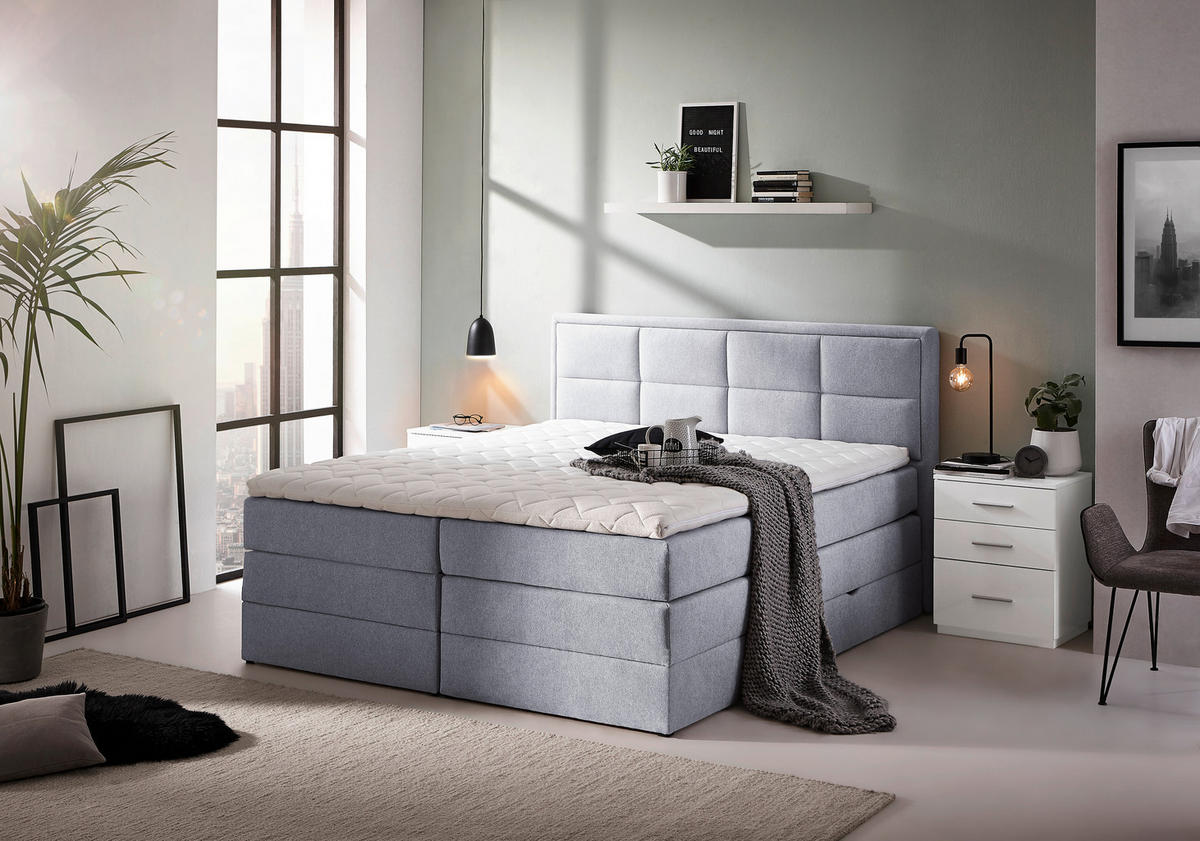 BOXSPRINGBETT 140/200 cm  in Hellgrau  - Hellgrau/Schwarz, Konventionell, Kunststoff/Textil (140/200cm) - Esposa