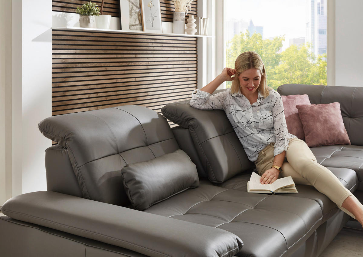 ECKSOFA Beldomo Premium Grau Echtleder  - Alufarben/Grau, Design, Leder/Metall (309/211cm) - Beldomo Speed