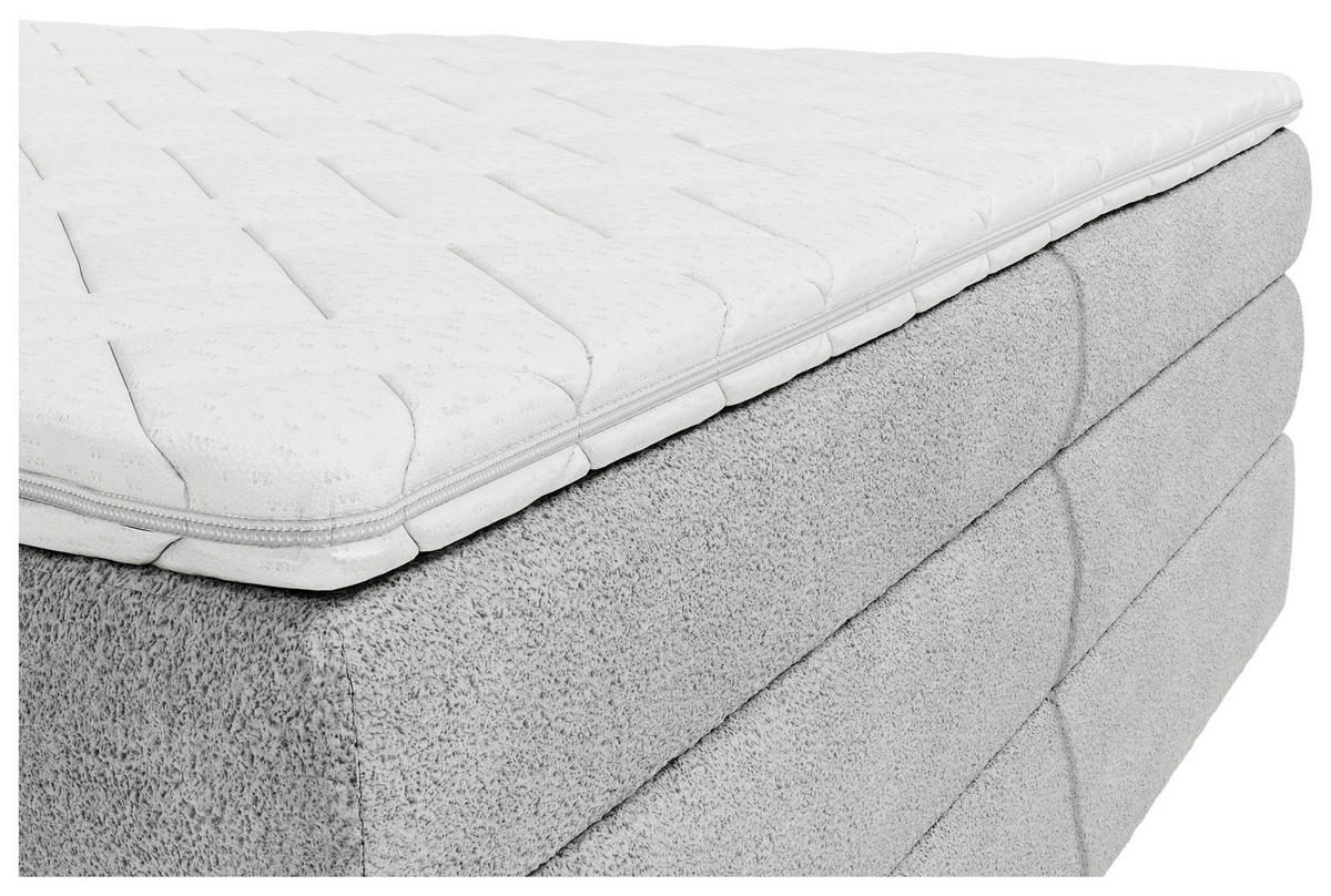 BOXSPRINGBETT 140/200 cm,  in Hellgrau, gepolstertes Kopfteil, Bettkasten, Topper, Matratzen, H3 + H3 = fest  - Hellgrau/Schwarz, Design, Holz/Holzwerkstoff (140/200cm) - Chameo