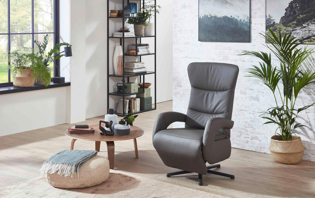 RELAXSESSEL in Leder Grau  - Grau, Design, Leder/Metall (67/108/77cm) - Cantus