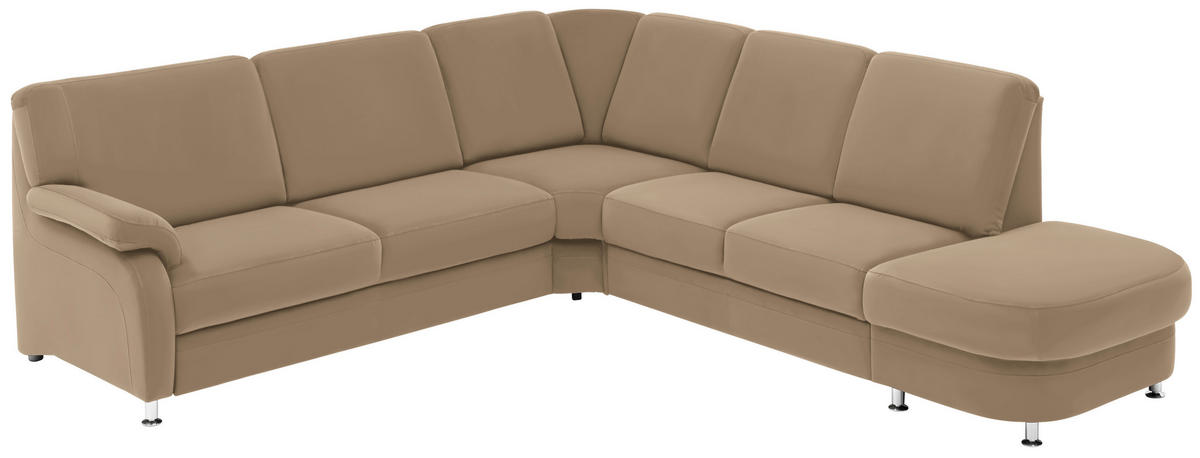ECKSOFA in Flachgewebe Hellbraun  - Hellbraun/Alufarben, Konventionell, Textil/Metall (269/289cm) - Beldomo System