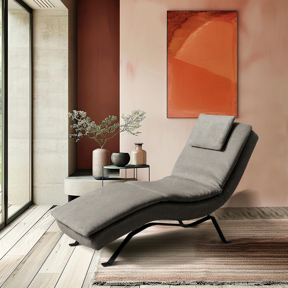 RELAXLIEGE Echtleder Dunkelgrau  - Dunkelgrau/Schwarz, Design, Leder/Metall (65/95/171cm) - Celina Home