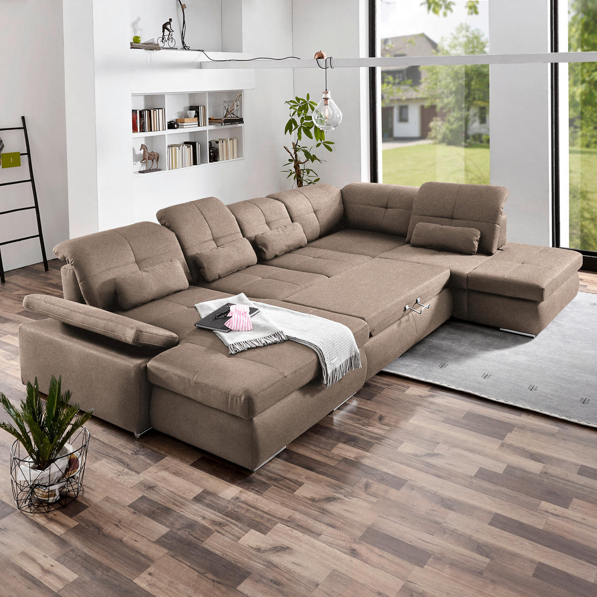 WOHNLANDSCHAFT  in Mikrofaser Sandfarben  - Sandfarben/Chromfarben, Design, Textil (195/371/260cm) - Beldomo Style