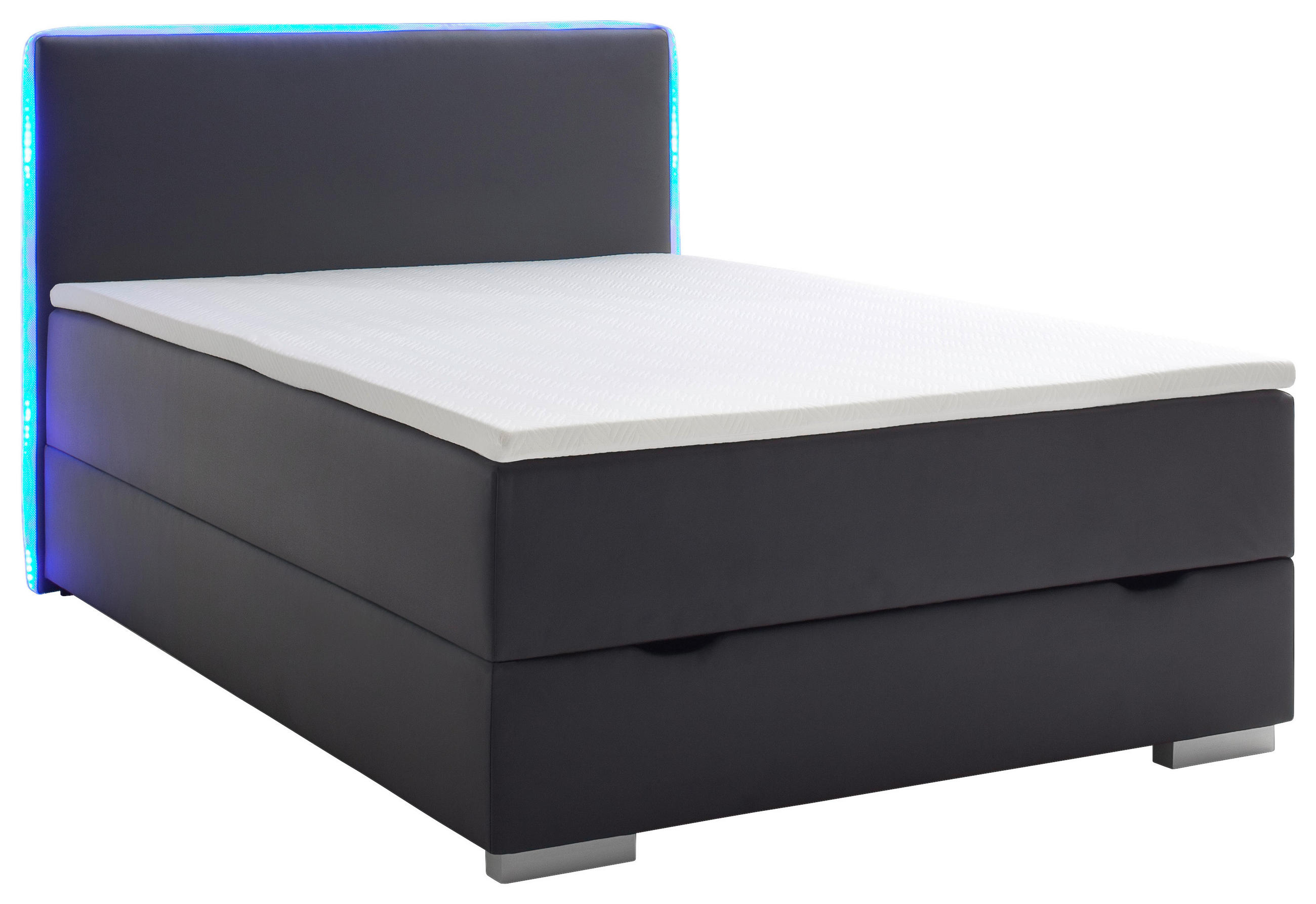 BOXSPRINGBETT 140/200 cm  in Schwarz  - Silberfarben/Schwarz, MODERN, Kunststoff/Textil (140/200cm) - Livetastic