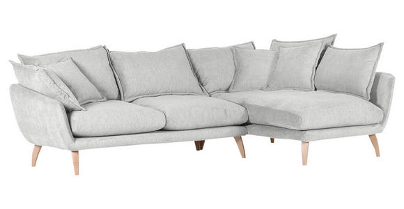 ECKSOFA in Mikrofaser Hellgrau  - Buchefarben/Hellgrau, Trend, Holz/Textil (267/170cm) - Ambia Home