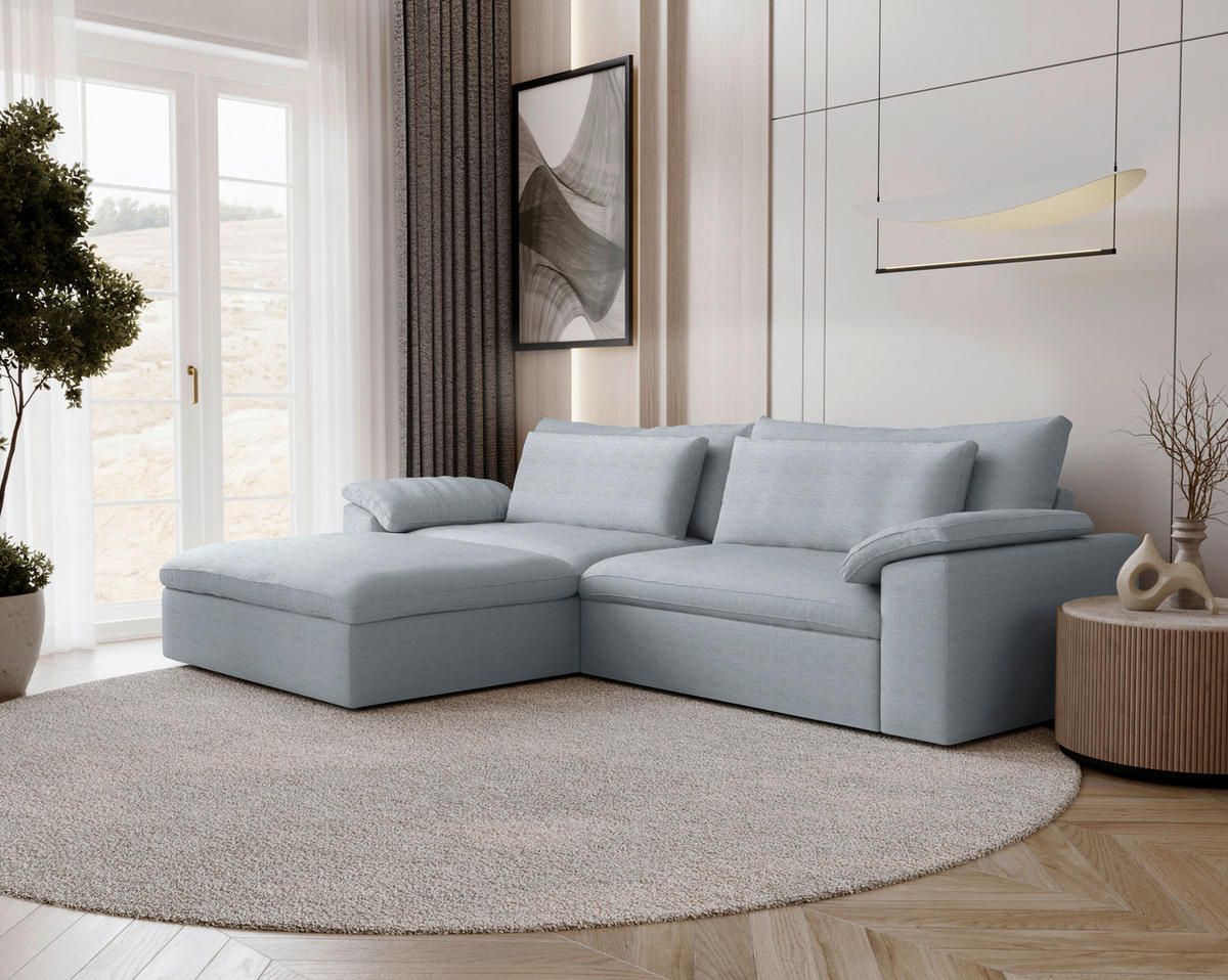 ECKSOFA  Chenille Hellgrau  - Hellgrau/Schwarz, Modern, Kunststoff/Textil (198/306cm) - Carryhome