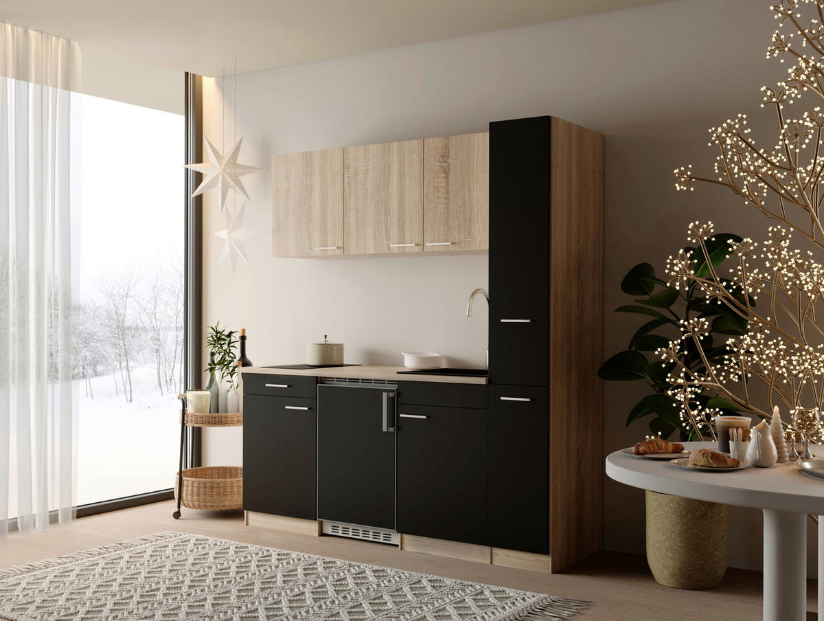 KUHINJSKI BLOK - črna/barve hrasta, Design, umetna masa/leseni material (180cm) - Respekta