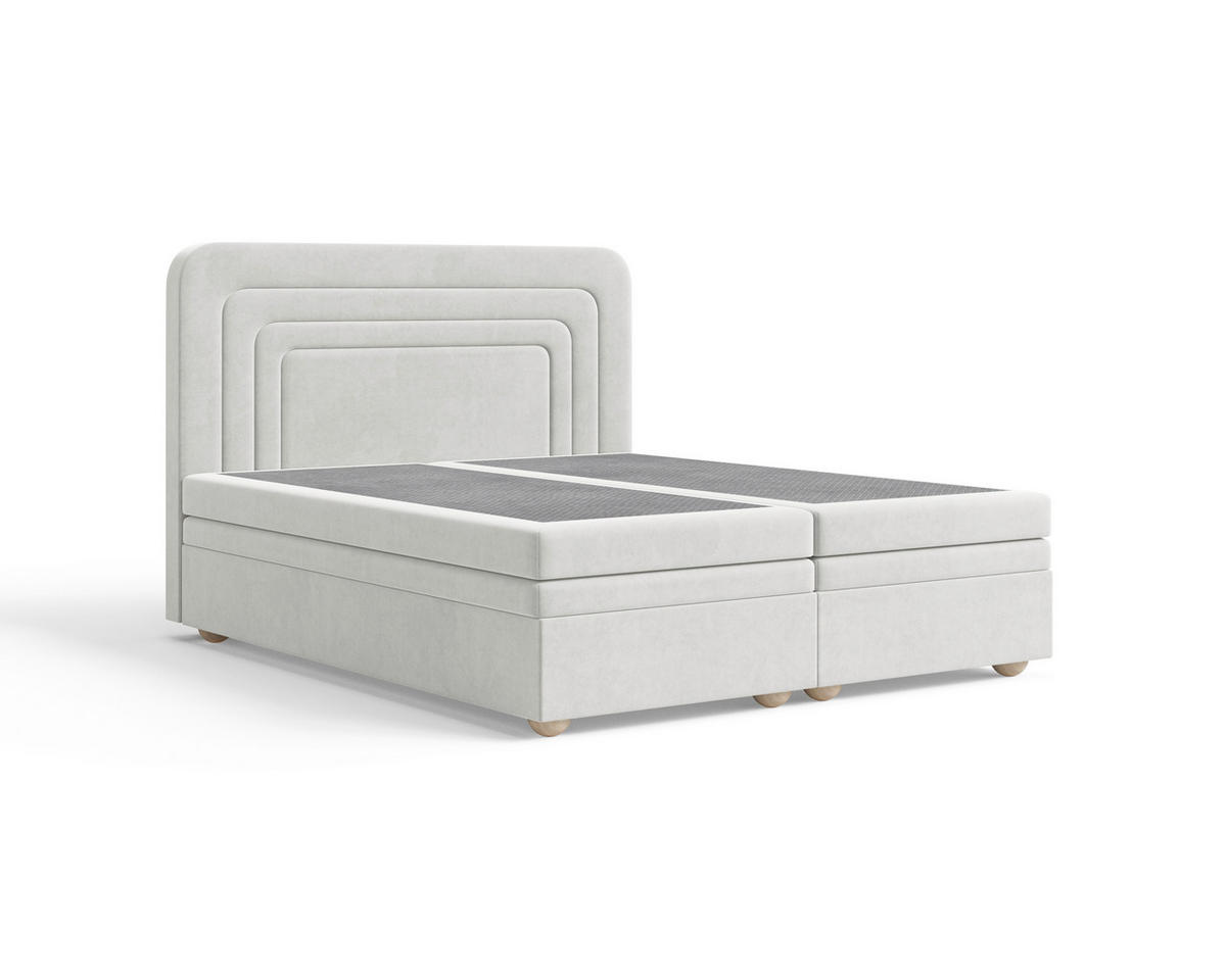 BOXBETT 160/200 cm,  in Creme, gepolstertes Kopfteil, Bettkasten, Topper, H2 + H3 = mittel + fest  - Creme/Bronzefarben, MODERN, Holz/Kunststoff (160/200cm) - Livetastic
