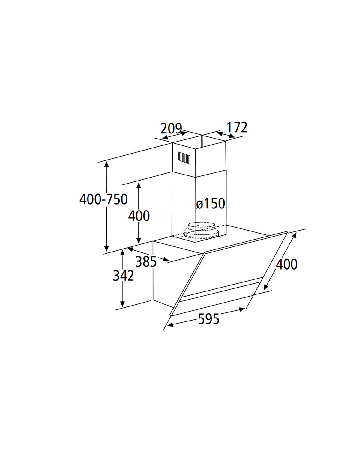 DUNSTABZUGSHAUBE S20-60 ABTY  - Schwarz, Basics, Metall (60/110/39cm) - PKM