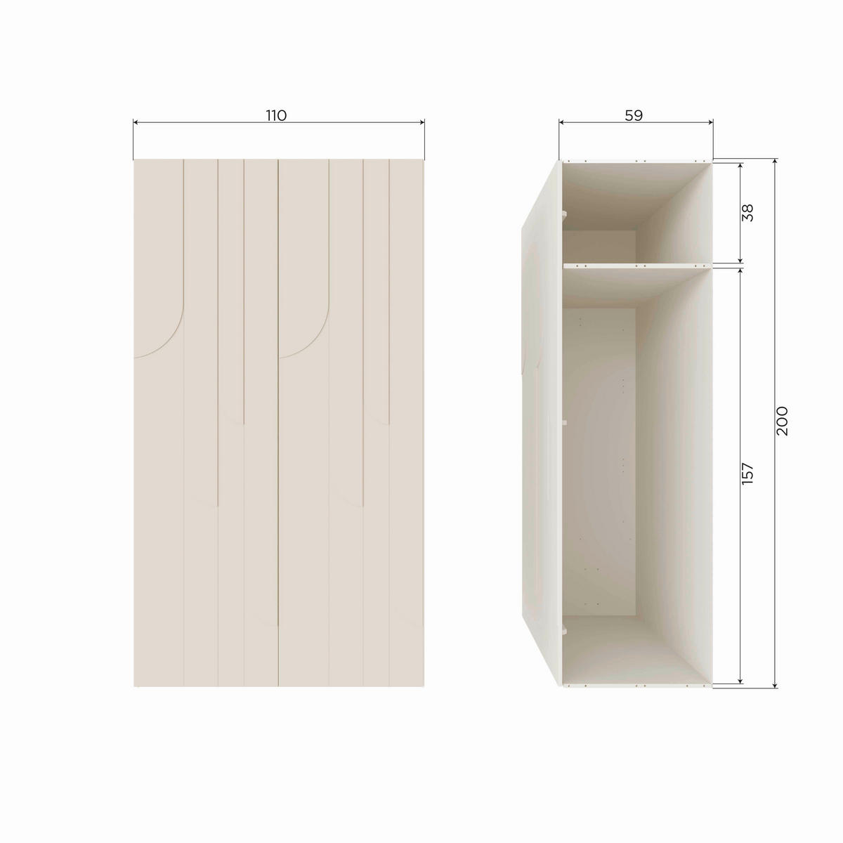 GARDEROBENSCHRANK Rain  in 110/200/57 cm  - Hellgrau, Design, Holz (110/200/57cm) - Livetastic