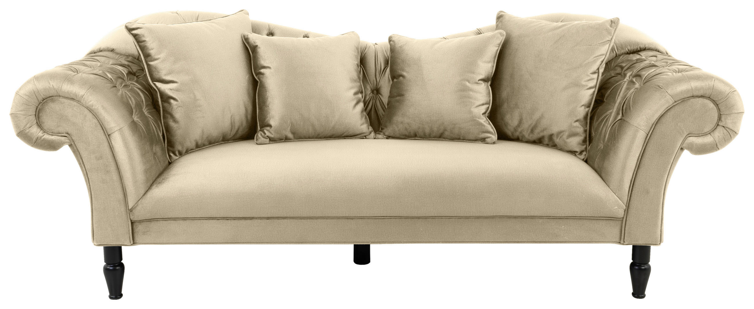3-SITZER-SOFA Velours Beige  - Beige/Schwarz, Design, Holz/Textil (242/91/104cm) - MID.YOU
