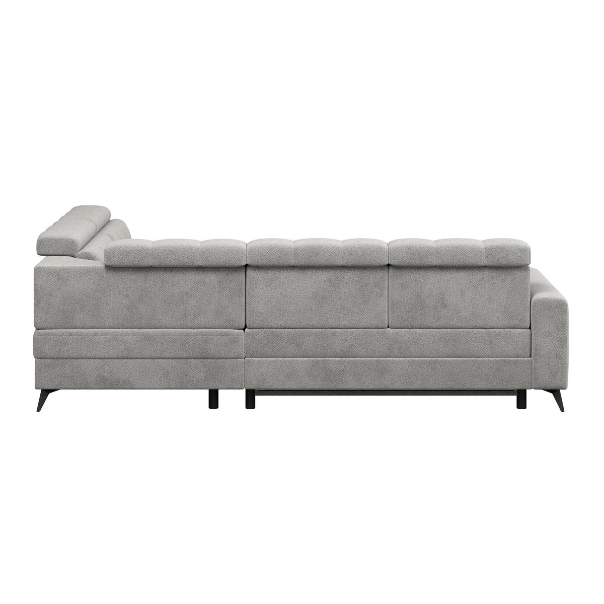 ECKSOFA BARLETTA NEW Hellgrau Velours Bettkasten, Kopfteilverstellung, Sitztiefenverstellung, Liegefläche im Originalstoff  - Hellgrau/Schwarz, ROMANTIK / LANDHAUS, Textil/Metall (289/228cm) - MID.YOU