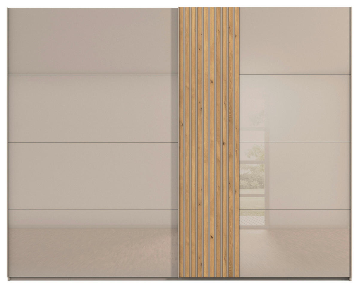 SCHWEBETÜRENSCHRANK  in Eichefarben, Fango  - Fango/Eichefarben, Design, Glas/Holzwerkstoff (262/223/68cm) - Novel