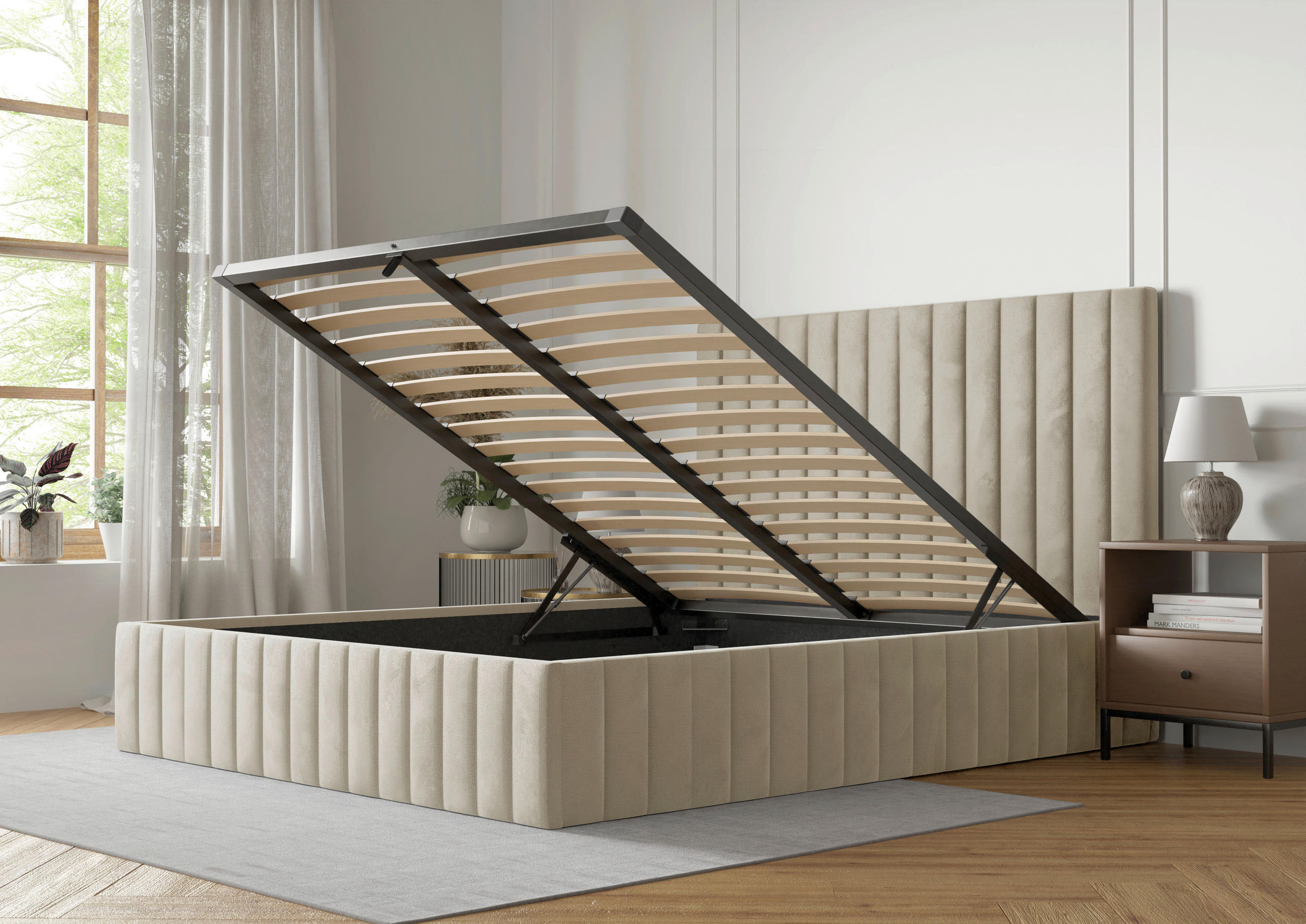 POLSTERBETT Bettkasten, Lattenrost 200/200 cm  in Beige  - Beige/Schwarz, Design, Holz/Textil (200/200cm) - Boxxx