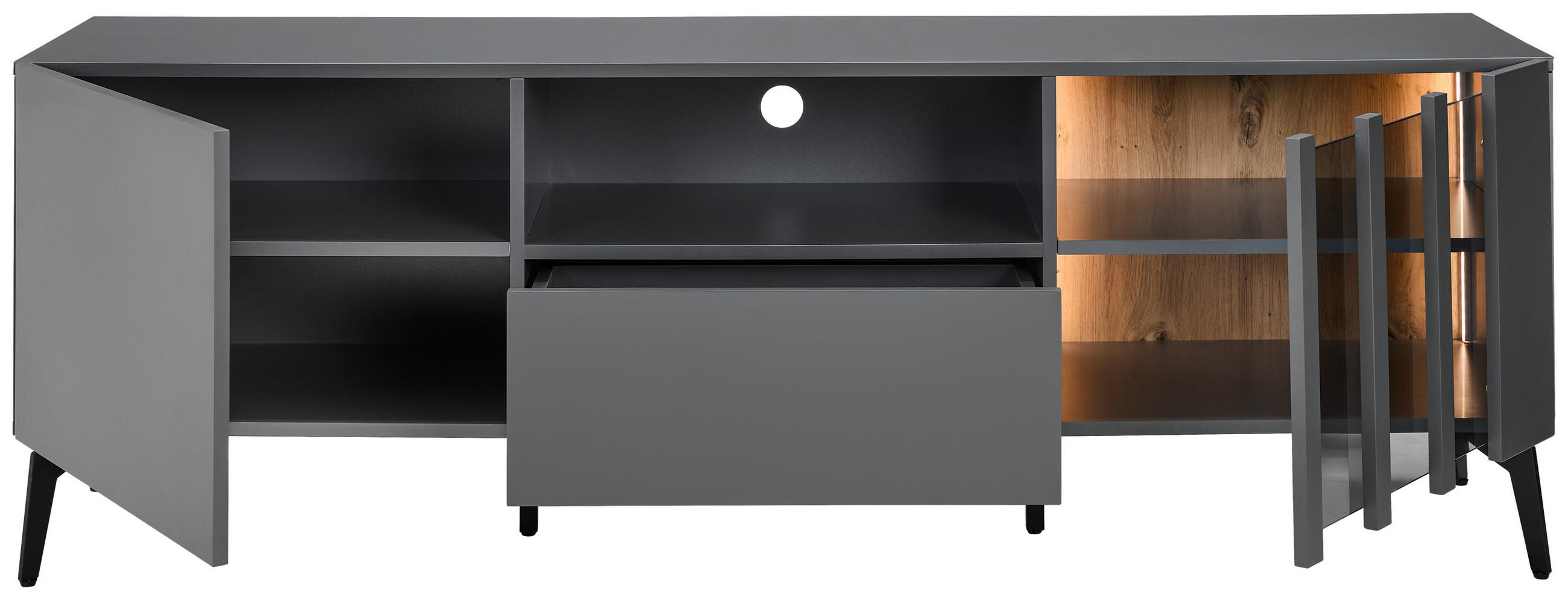 LOWBOARD  in 166/56,6/41,5 cm  - Schwarz/Grau, Design, Glas/Holzwerkstoff (166/56,6/41,5cm) - Novel