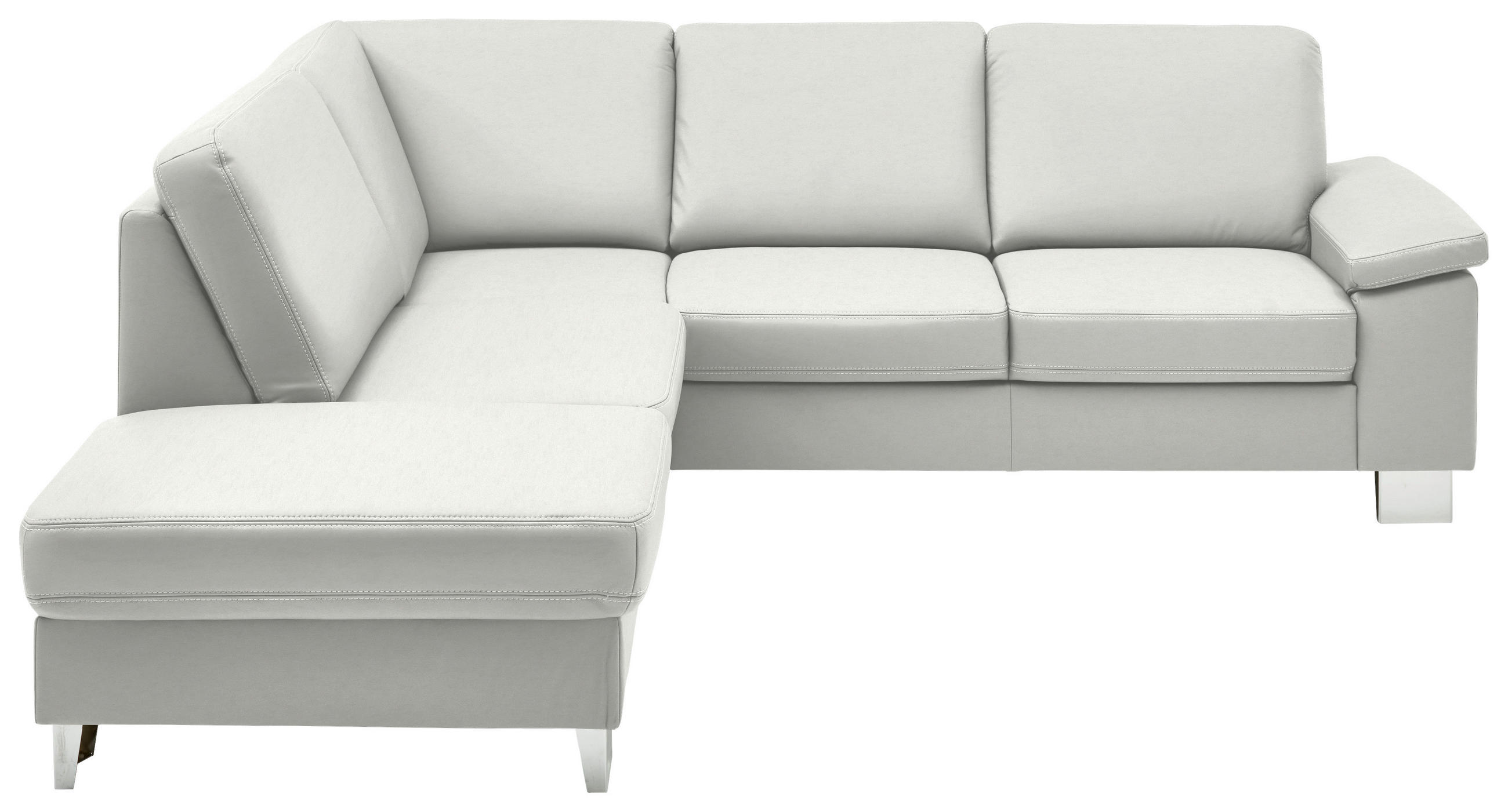 ECKSOFA  in Echtleder Weiß  235/248 cm  - Alufarben/Weiß, Design, Leder/Metall (235/248cm) - Beldomo Premium