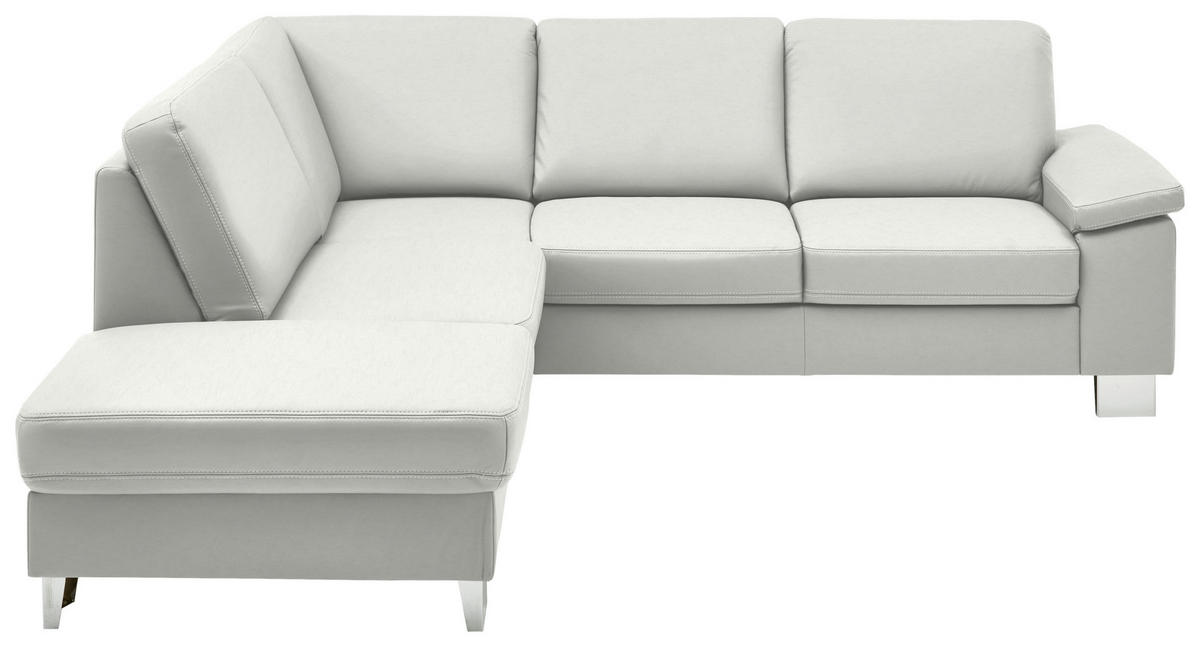 ECKSOFA  in Echtleder Weiß  235/248 cm  - Alufarben/Weiß, Design, Leder/Metall (235/248cm) - Beldomo Premium