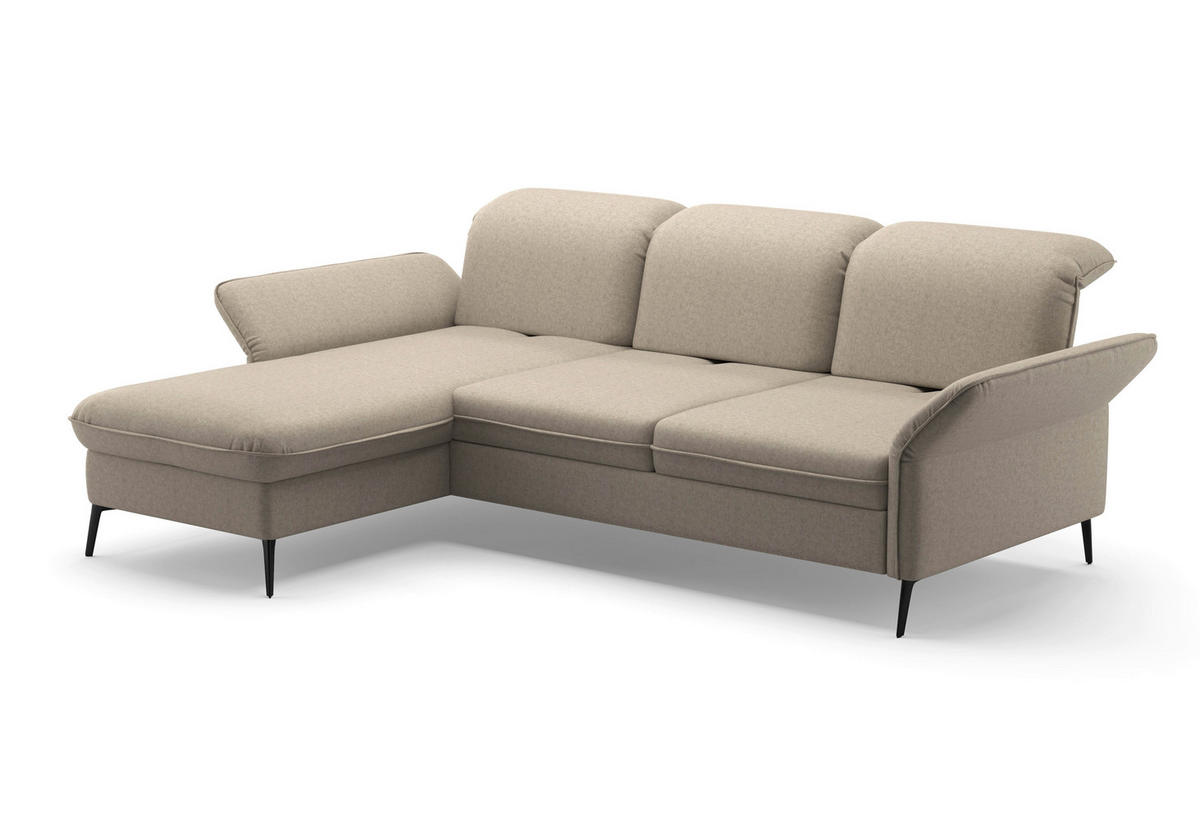 ECKSOFA in Flachgewebe Taupe  - Taupe/Schwarz, Konventionell, Textil/Metall (198/264cm) - Sit & More