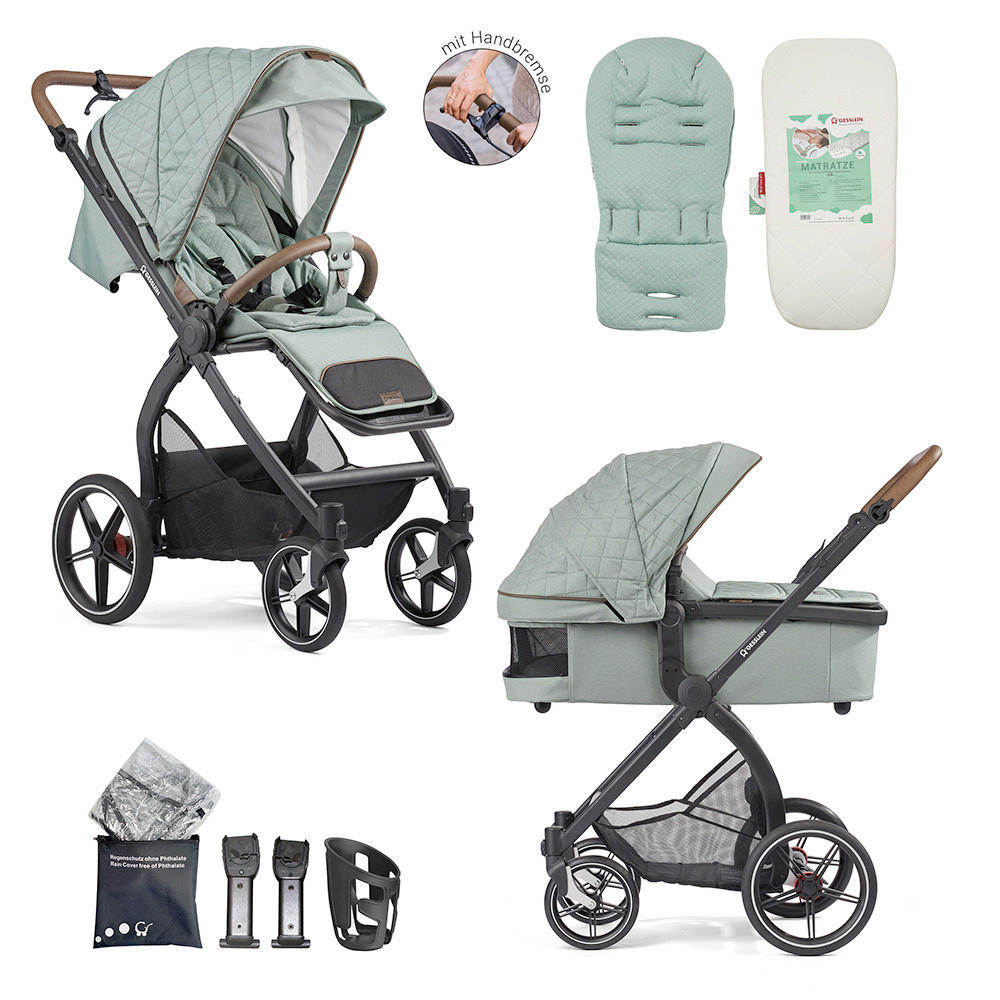 KOMBIKINDERWAGEN  FX4 Swing Set mit Handbremse  Mint  - Schwarz/Mintgrün, Basics, Textil (100/55/130cm) - Gesslein