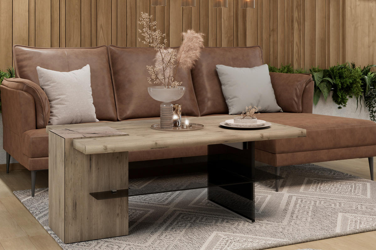 COUCHTISCH Altholz, Eiche furniert ESG, Parsolglas 123,8/75/50 cm rechteckig Grau, Eichefarben  - Eichefarben/Grau, Design, Glas/Holz (123,8/75/50cm) - Voglauer