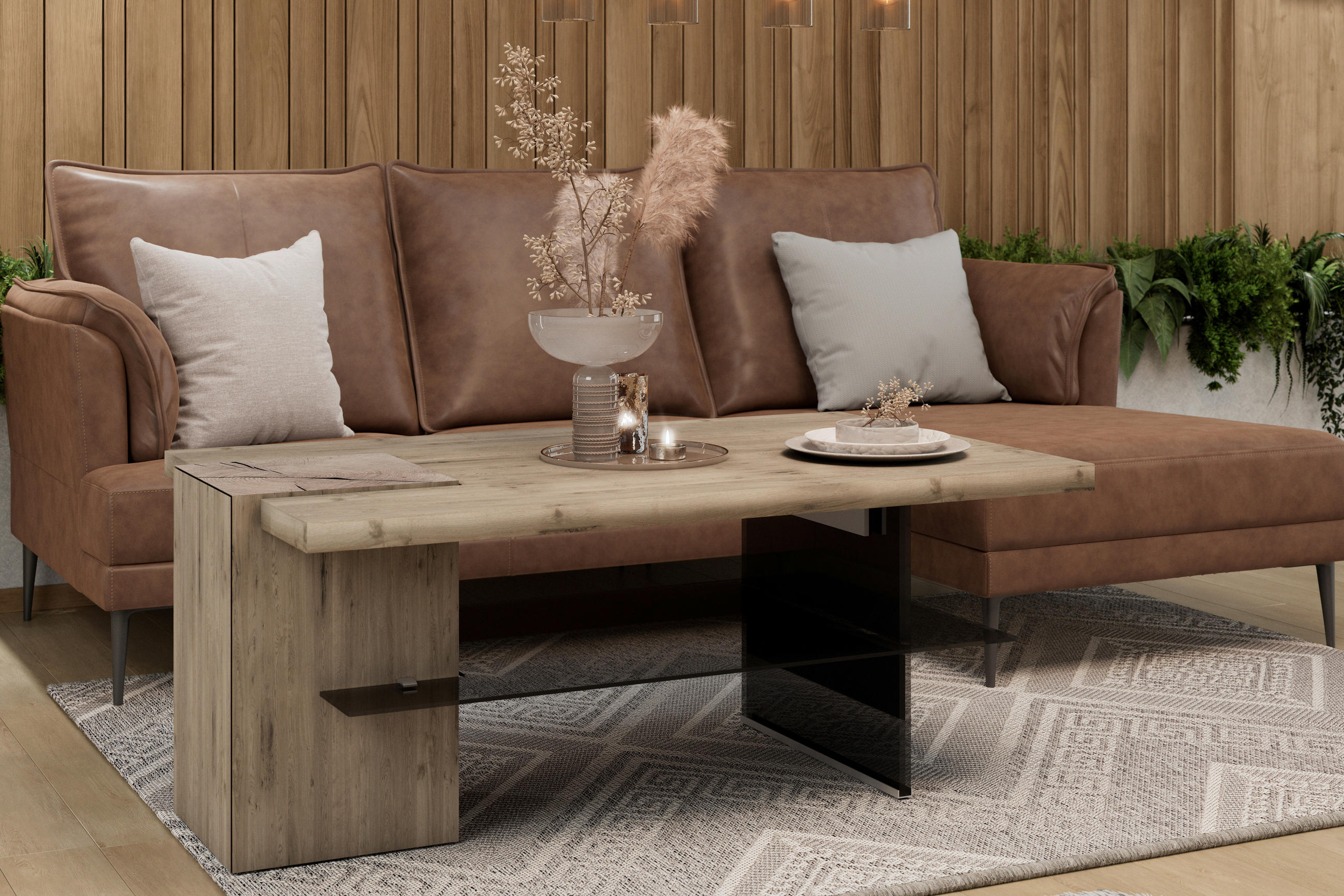 Thumbnail - Voglauer Couchtisch, Grau, Eiche, Holz, Glas, Altholz, Eiche, furniert, rechteckig, Wange, 75x50x123.8 cm, Goldenes M, M...