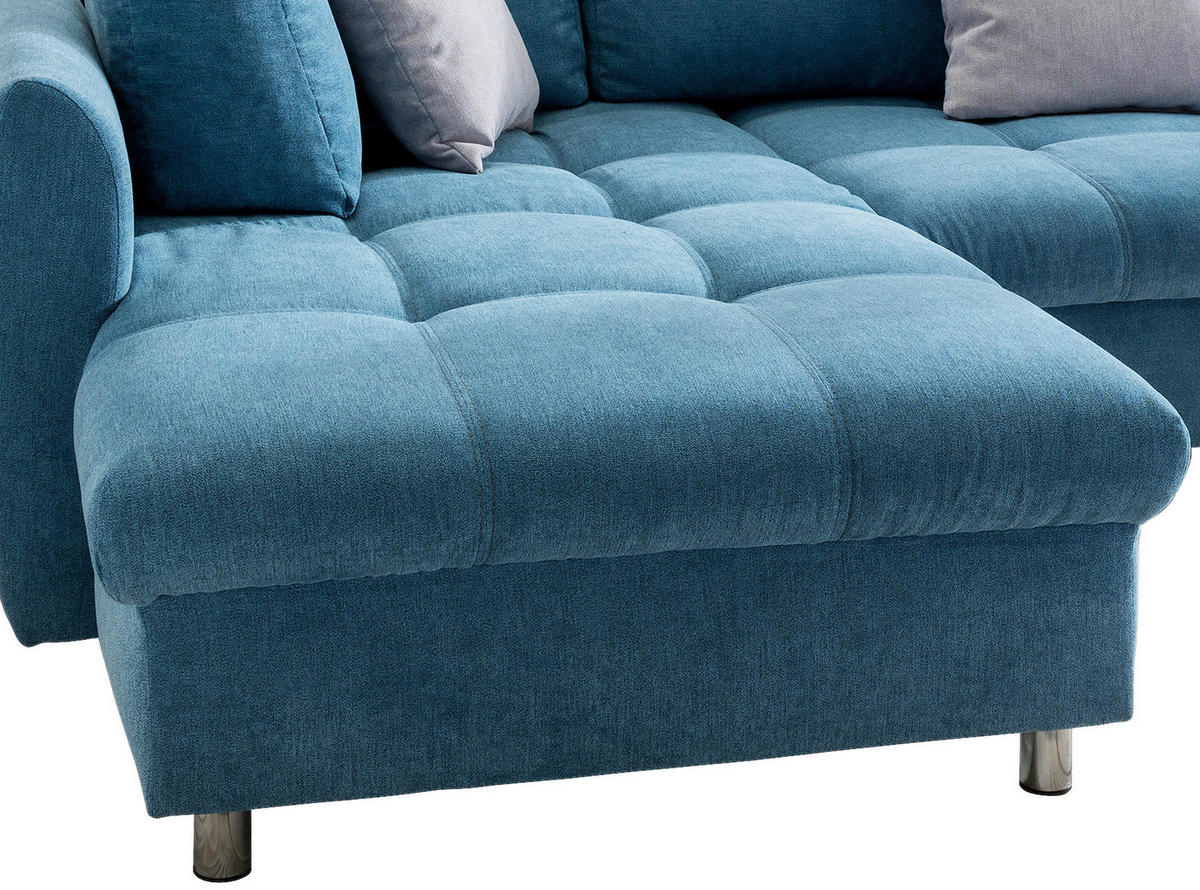 ECKSOFA Blau Mikrofaser  - Chromfarben/Blau, Design, Kunststoff/Textil (190/250cm) - Livetastic