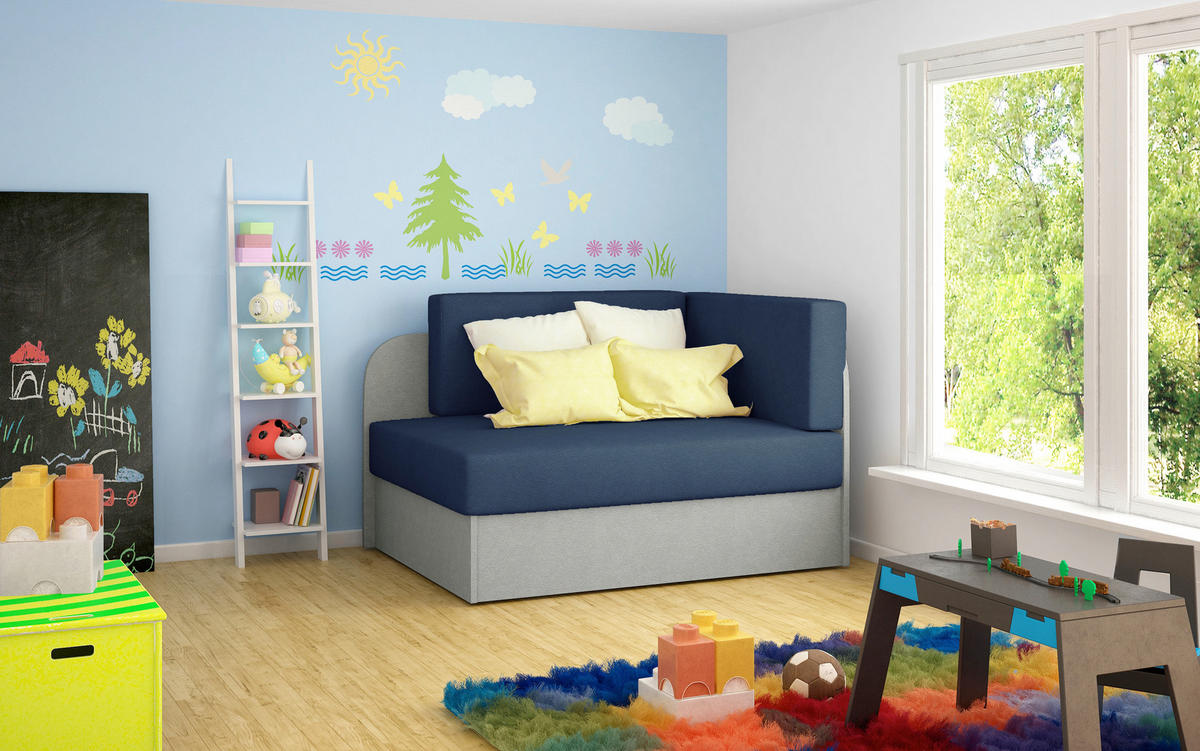 JUGEND- UND KINDERSOFA in Mikrovelours Blau, Grau  - Blau/Schwarz, Design, Kunststoff/Textil (104/60/75cm) - MID.YOU