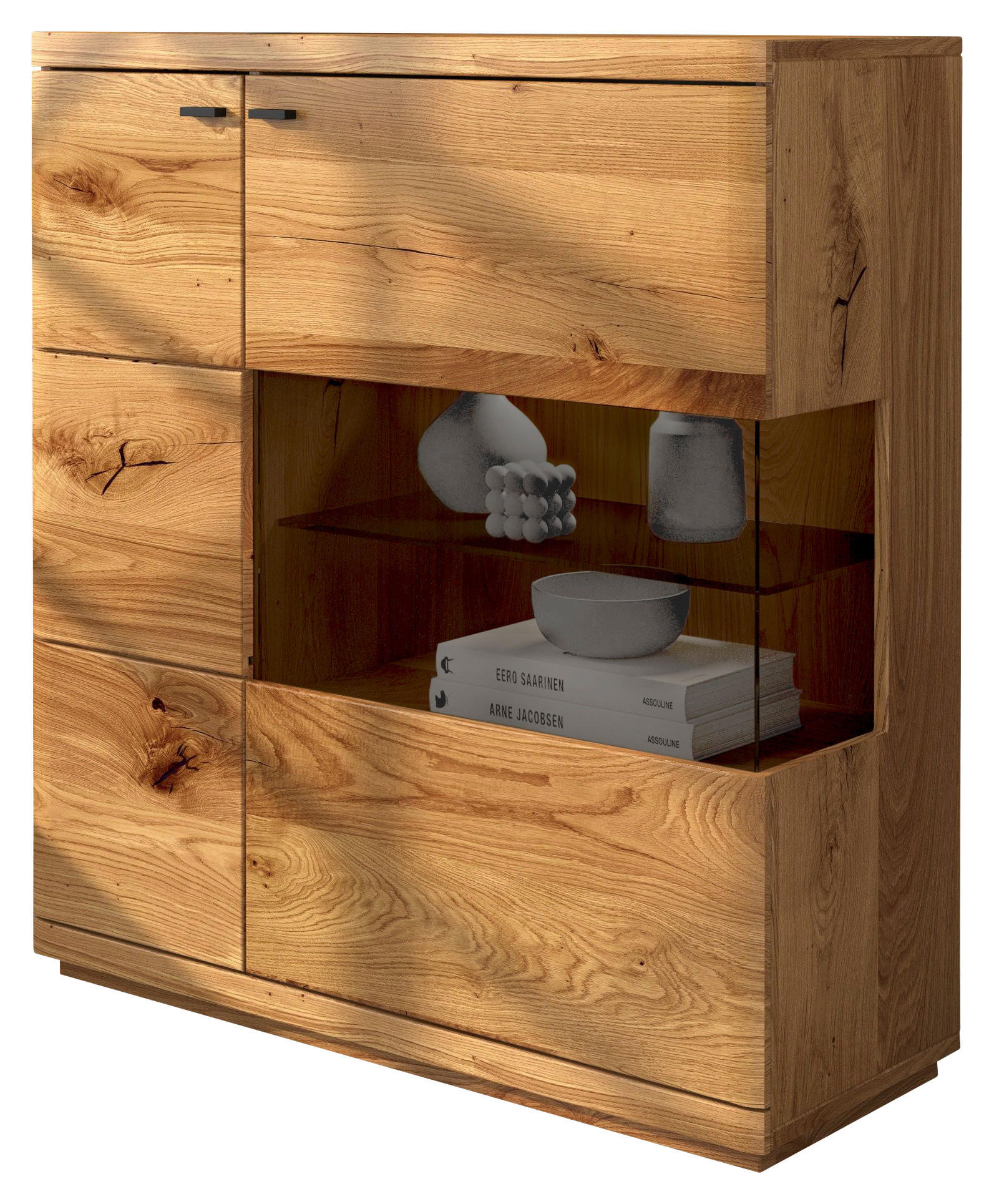SIDEBOARD Eichefarben 99/109/38 cm - Eichefarben/Schwarz, Natur, Glas/Holz (99/109/38cm) - Linea Natura
