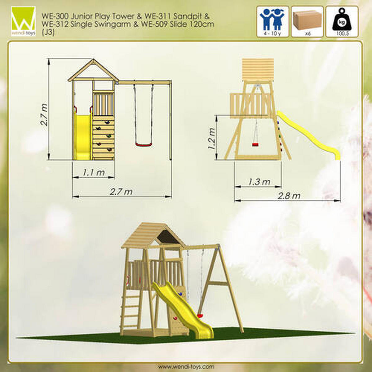 SPIELTURM 270/270/280 cm  - Gelb/Naturfarben, KONVENTIONELL, Holz (270/270/280cm) - Ambia Garden