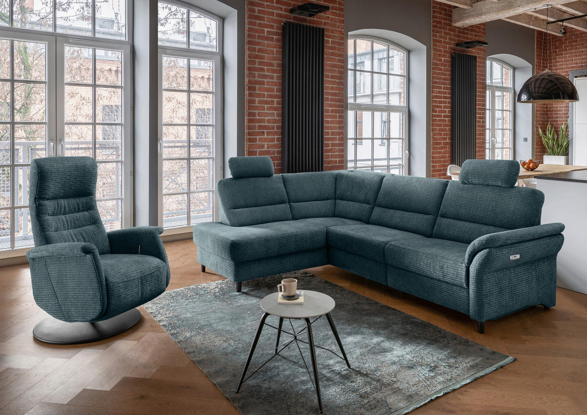 ECKSOFA in Mikrofaser Blau  - Blau/Schwarz, Modern, Holz/Textil (190/266cm) - Livetastic