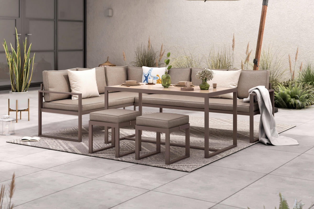 LOUNGE ÉTKEZŐGARNITÚRA  176/240,5 cm   - barna, Modern, műanyag/fém (176/240,5cm) - Ambia Garden
