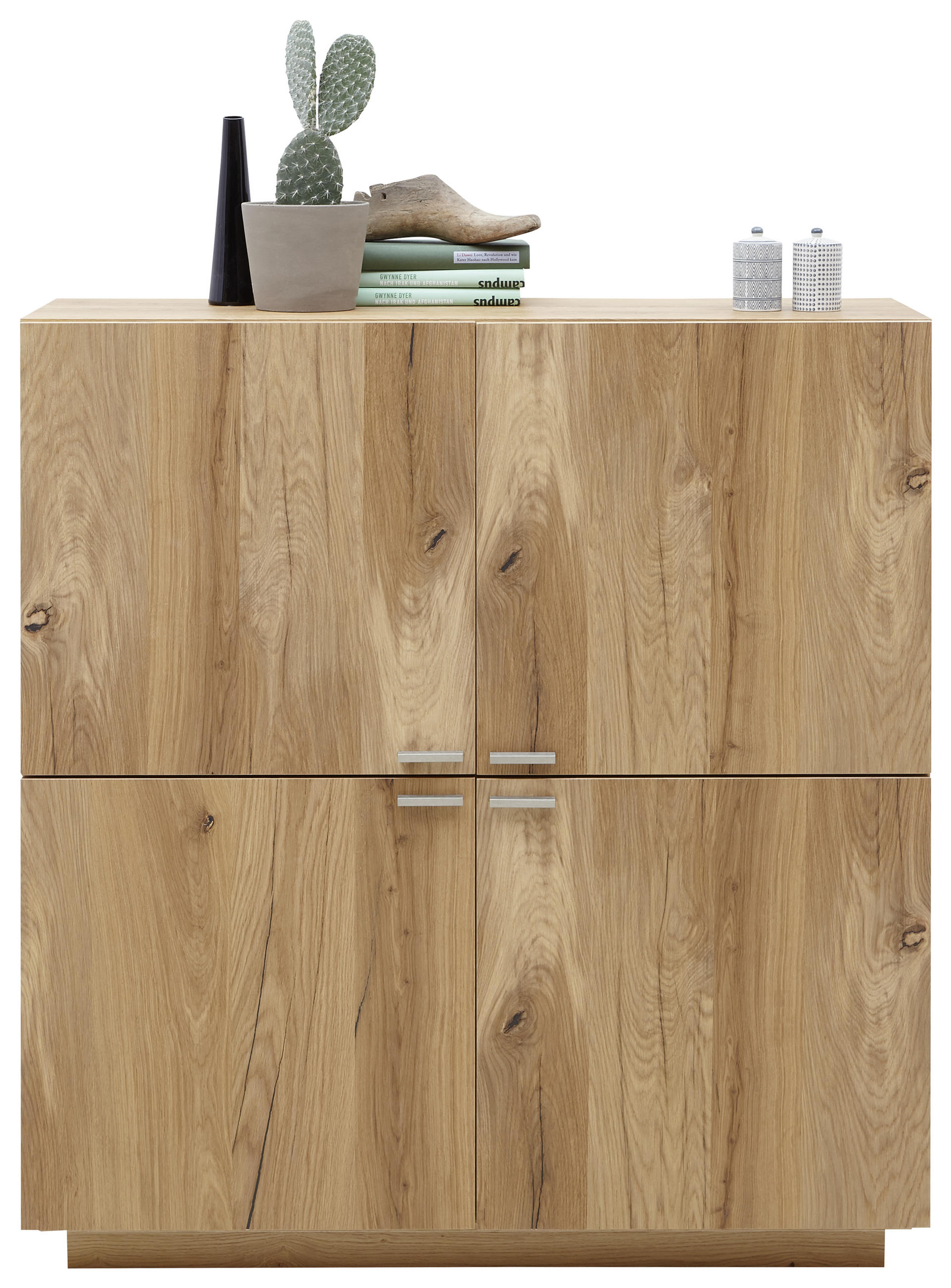HIGHBOARD Asteiche furniert Alteiche Befestigungsmaterial, Rückwand, Abdeckplatte, Einlegeböden - Alteiche/Eichefarben, KONVENTIONELL, Holz/Metall (112/119,5/38cm) - Voleo