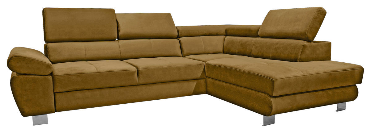 ECKSOFA Senfgelb Webstoff Bettkasten, Schlaffunktion, Rücken echt, Armteilverstellung, Kopfteilverstellung  - Chromfarben/Senfgelb, MODERN, Textil/Metall (278/205cm) - Stylife