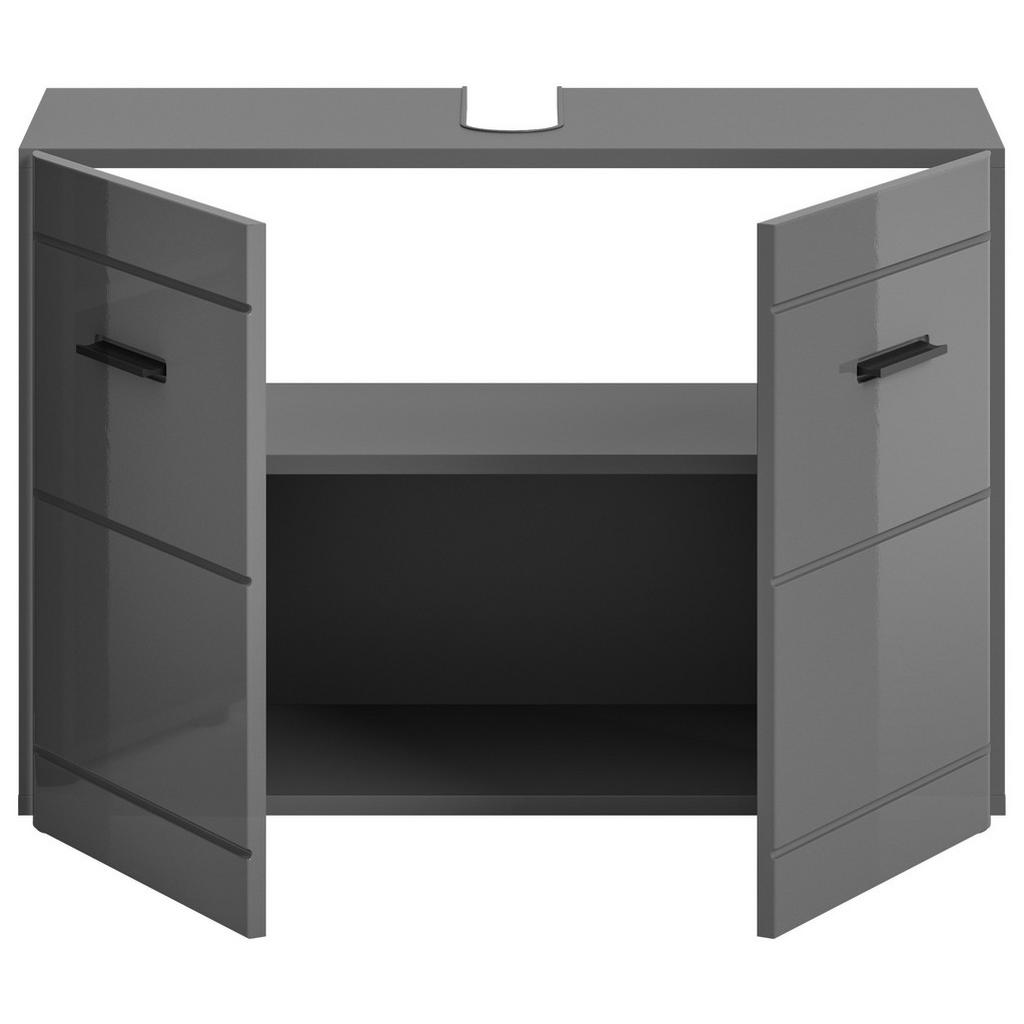 Thumbnail - Mid.you Waschbeckenunterschrank, Grau Hochglanz, Holzwerkstoff, 1 Fächer, 80x56x34 cm, Badezimmer, Badezimmerschränke, W...
