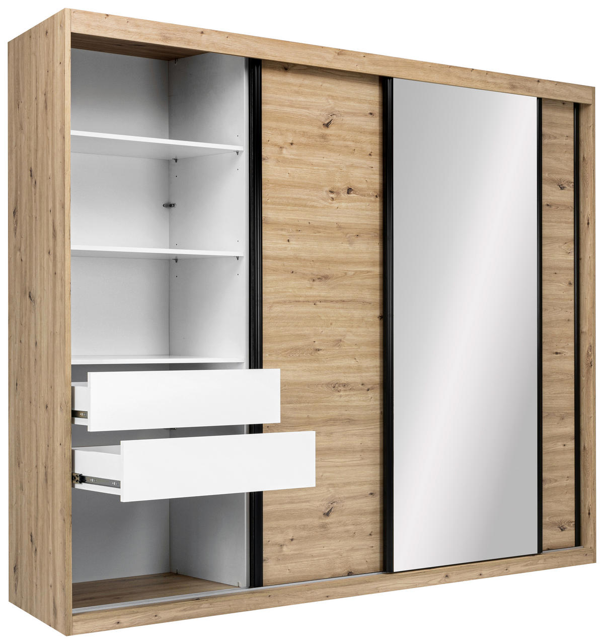 SCHIEBETÜRENSCHRANK 250/215/59,5 cm 3-türig  - Schwarz/Weiß, MODERN, Holzwerkstoff/Metall (250/215/59,5cm) - MID.YOU