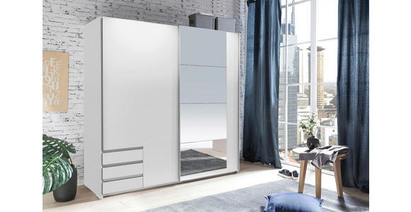 SCHWEBETÜRENSCHRANK  in Weiß  - Alufarben/Weiß, Design, Glas/Holzwerkstoff (179/198/64cm) - Carryhome