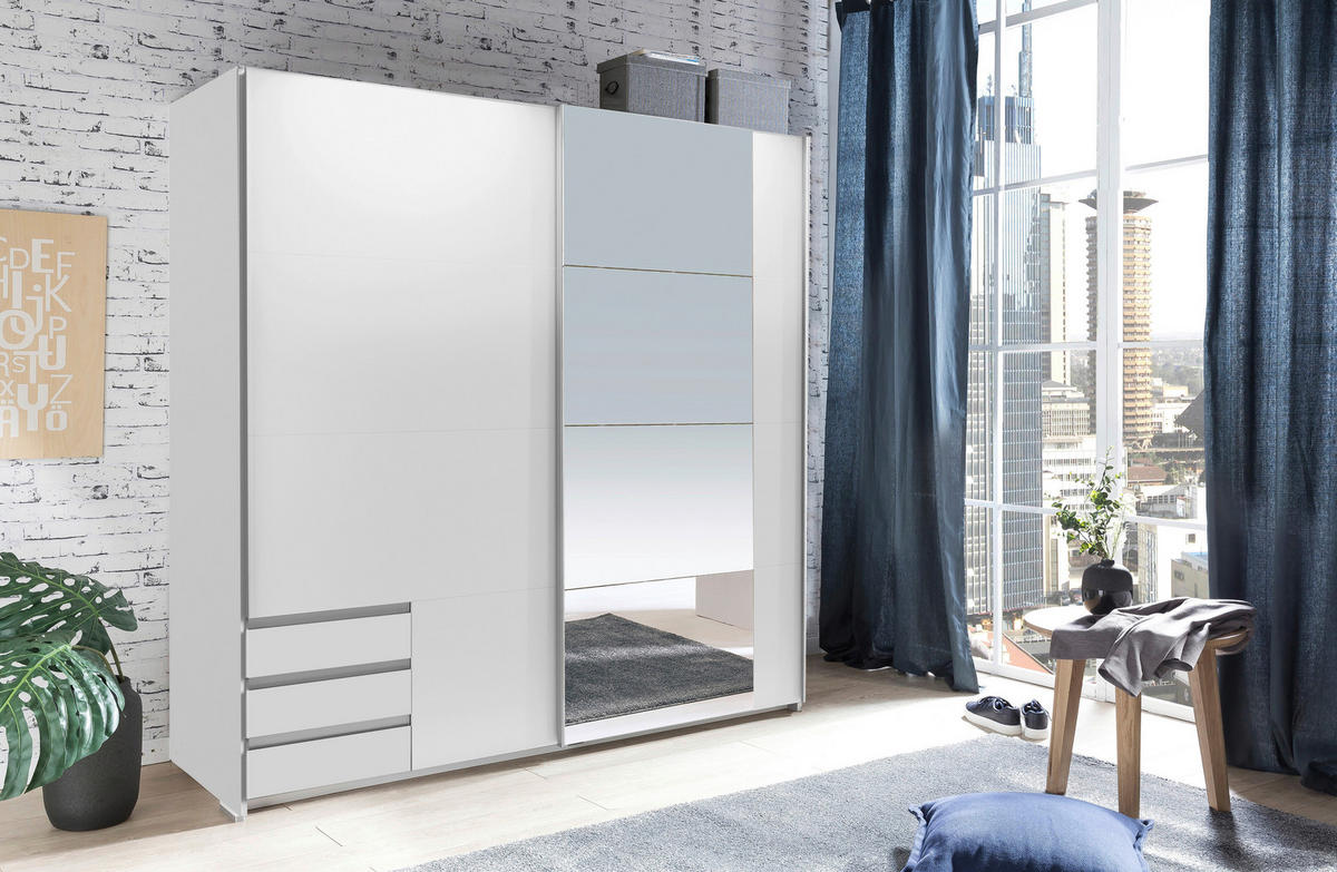 SCHWEBETÜRENSCHRANK 179/198/64 cm 2-türig Weiß  - Alufarben/Weiß, Design, Glas/Holzwerkstoff (179/198/64cm) - Boxxx