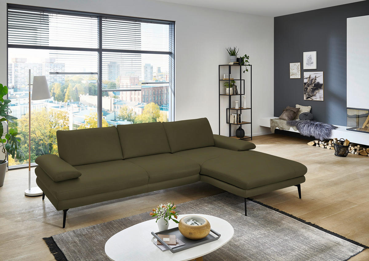 ECKSOFA in Echtleder Olivgrün  - Schwarz/Olivgrün, Design, Leder/Metall (310/180cm) - Dieter Knoll