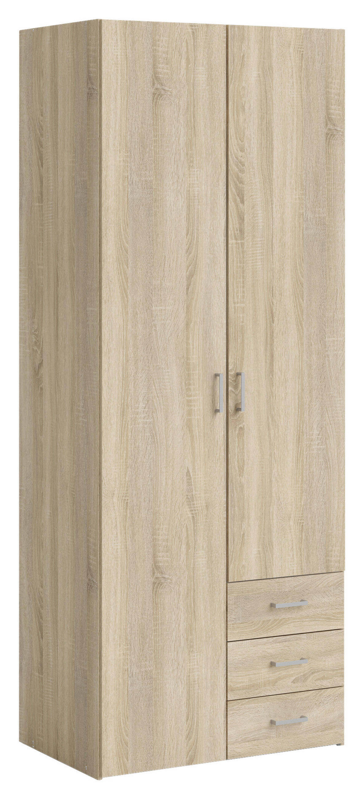 KLEIDERSCHRANK 77,6/200,4/49,5 cm,  in Eichefarben, 2-türig  - Eichefarben/Silberfarben, Basics, Holzwerkstoff/Metall (77,6/200,4/49,5cm) - MID.YOU