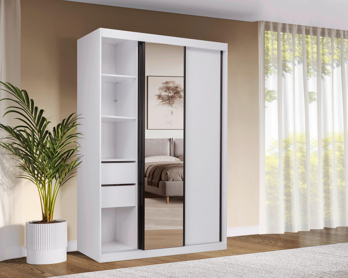 SCHIEBETÜRENSCHRANK 150/215/59,5 cm  - Schwarz/Weiß, MODERN, Holzwerkstoff/Metall (150/215/59,5cm) - MID.YOU