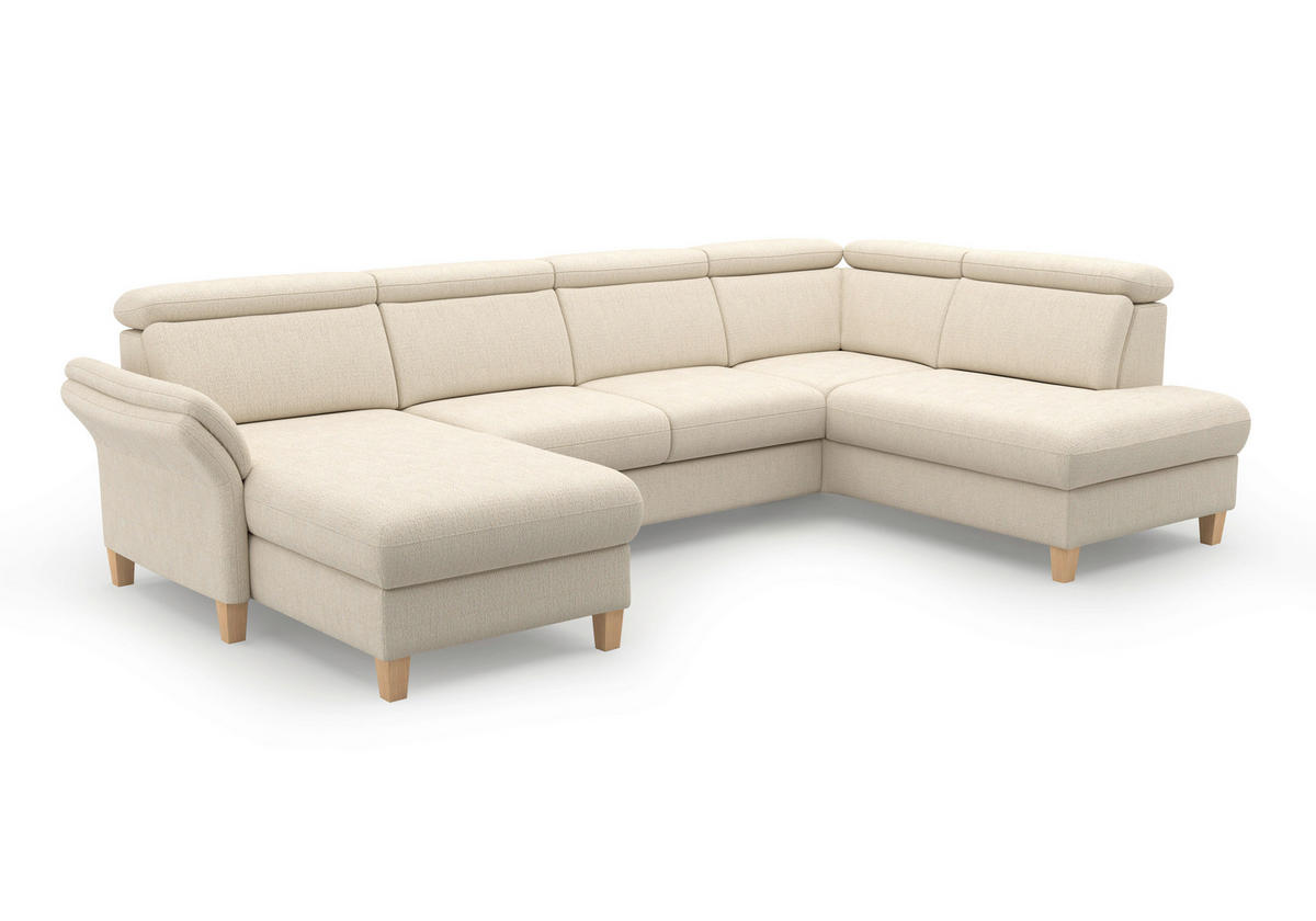 WOHNLANDSCHAFT GLENDALE E Sandfarben Chenille  - Sandfarben/Eichefarben, KONVENTIONELL, Holz/Textil (166/321/193cm) - Sit & More