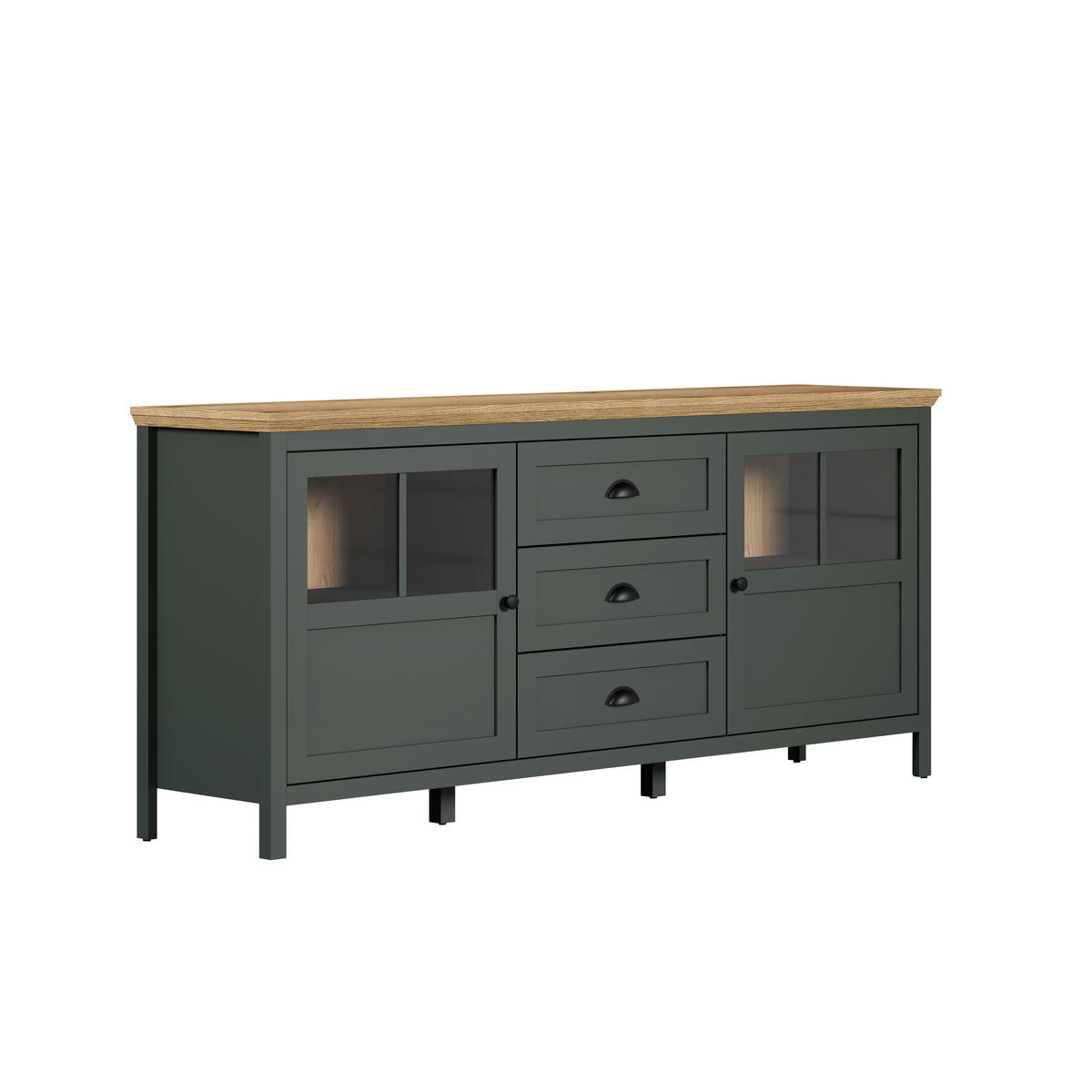 SIDEBOARD STANTON 185/86/45 cm 3 Schublade(n)  - Waldgrün/Schwarz, Design, Glas/Holzwerkstoff (185/86/45cm) - MID.YOU