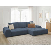 ECKSCHLAFSOFA EVEREST  mit Rücken echt, Armteil links, Armteil rechts Flachgewebe Dunkelblau  - Schwarz/Dunkelblau, MODERN, Kunststoff/Textil (318/180cm) - Livetastic